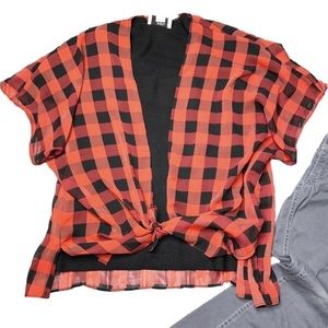Girls buffalo plaid kimono / cover